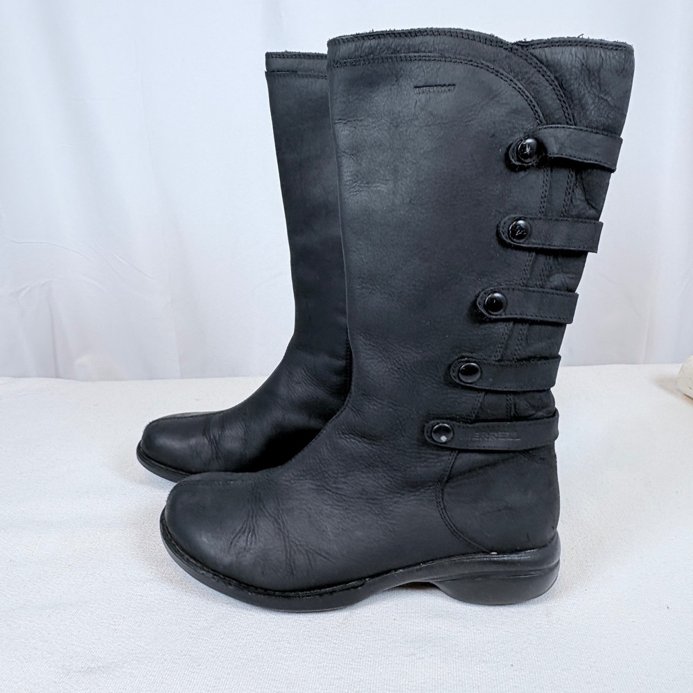 Merrell Captiva Launch ll Waterproof Black Leather Mid Calf Boot Women 7 J69150